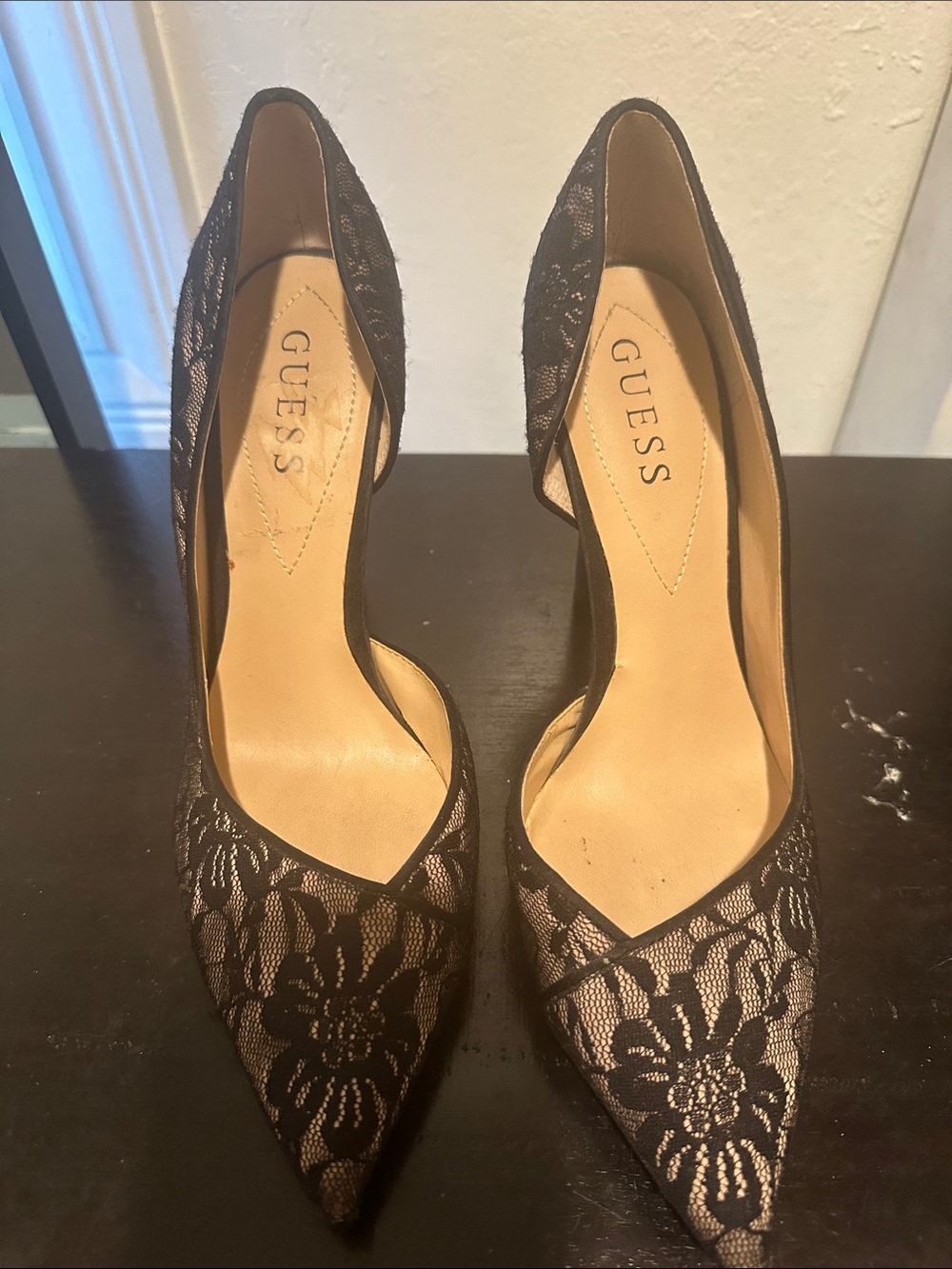 GUESS Black Lace Pointed D'Orsay Pumps